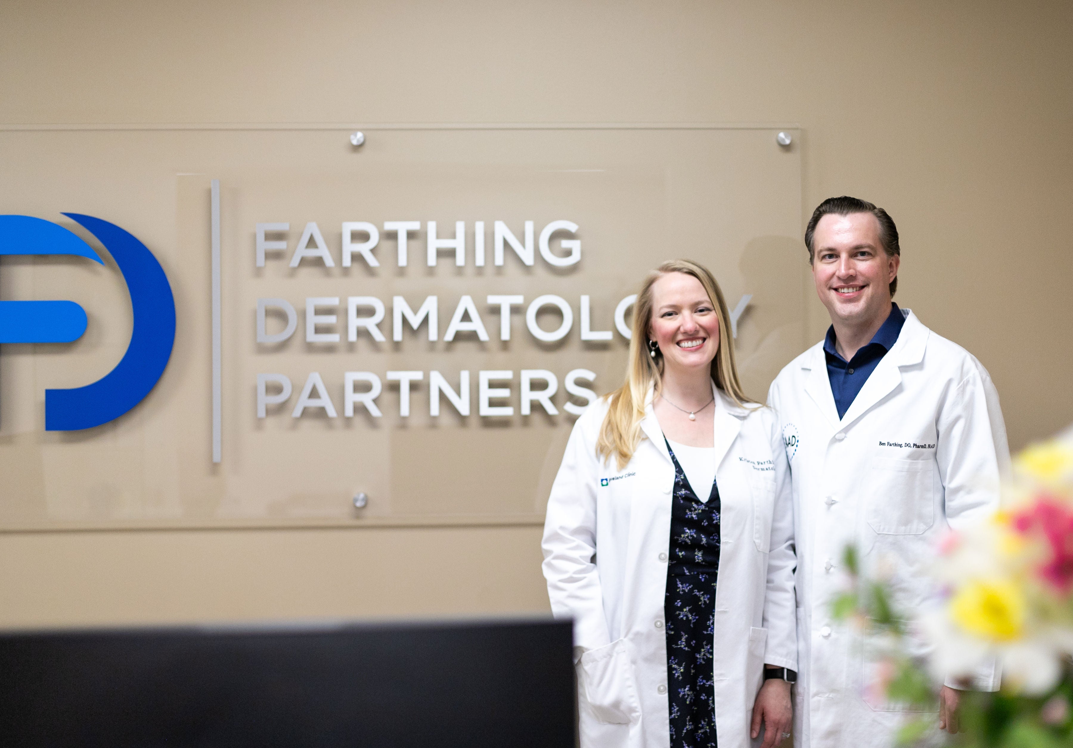 Clean, professional medical spa treatment room with neutral tones at Farthing Dermatology Partners in Noblesville
